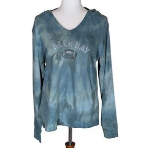Green Bay Packers Hoodie Womens Large Long Sleeve Pullover Tie Dye Rhinestones